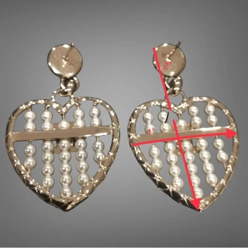 CHANEL Gold Heart Earrings with Pearl and diamond Accents